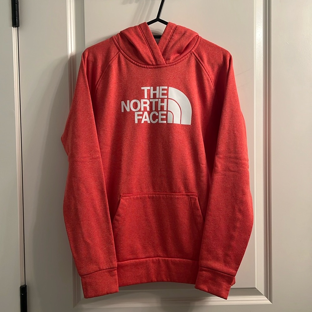 North Face Women’s Coral Orange Pull Over Hoodie Long Sleeve Jacket